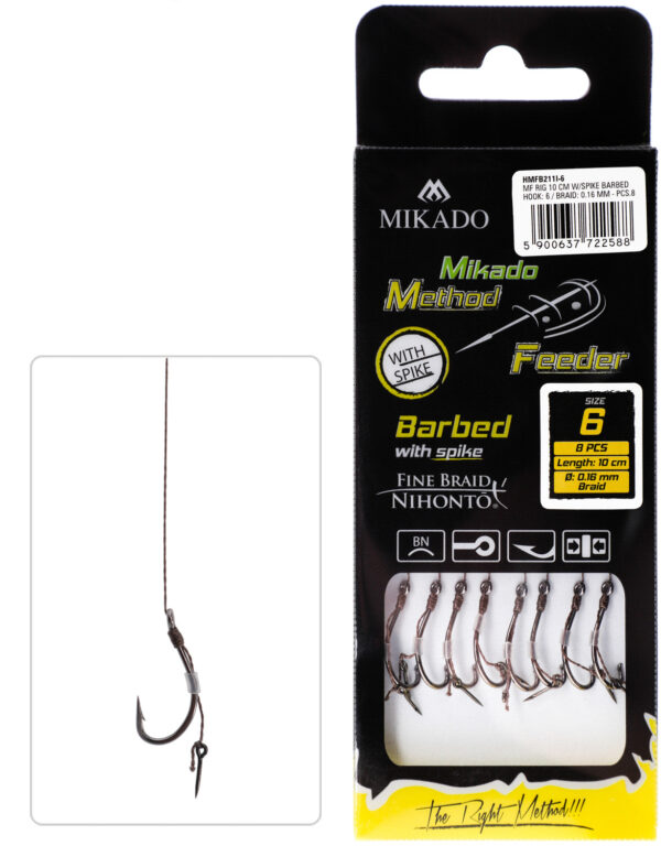 PRZYPON METHOD FEEDER - Z IGŁĄ - hak z zadziorem nr 12 / plecionka: 0.12mm/10cm - op.8szt.