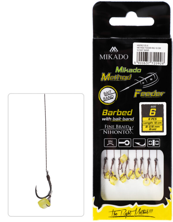 PRZYPON METHOD FEEDER - Z GUMKĄ - hak z zadziorem nr 12 / plecionka: 0.12mm/10cm - op.8szt.